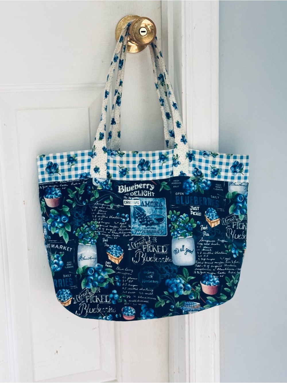 Blueberry Print Tote Bag in Navy and Cream